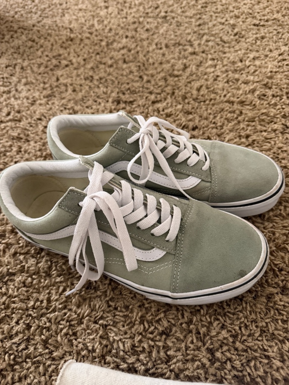 Vans Light Sage Green Suede Low-Top Sneakers with White Stripe